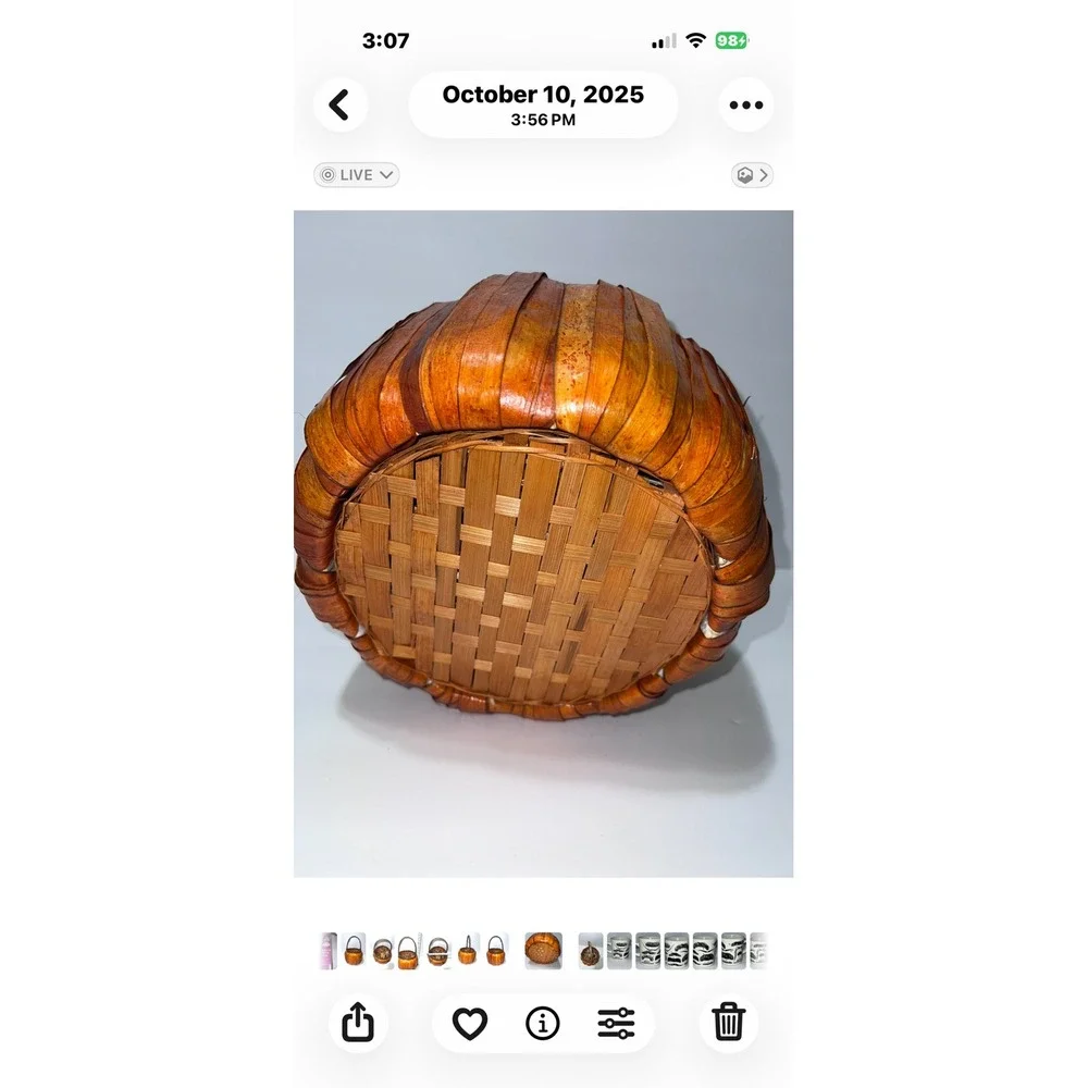 Rustic Woven Wood Pumpkin Basket Fall Harvest Decor with Grapevine Handle 14.5in